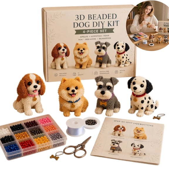3D Beaded Dog Kit,2026 New Limited Animal Themed Beadwork Kit with Full Materials & Instructions,Handmade DIY for Teens & Adults