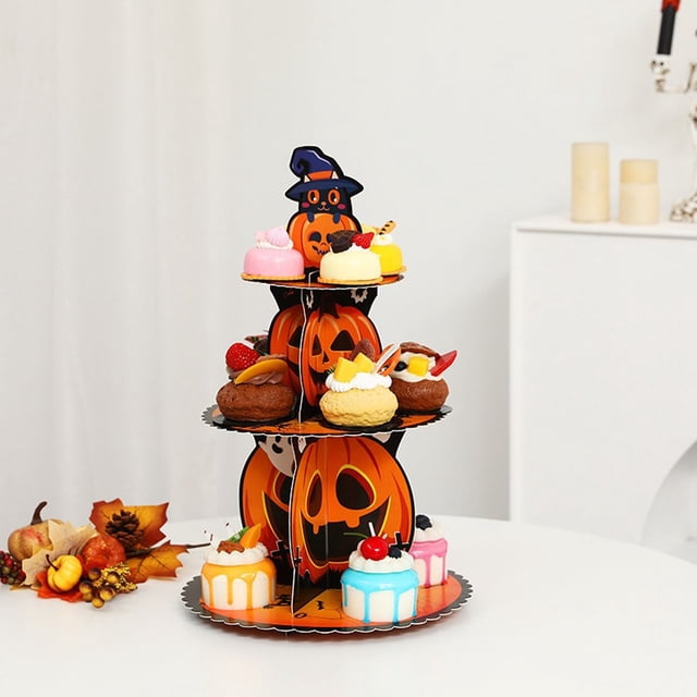 Hallowen Pumpkin Multilayer Cake Rack Decorative Paper Cake Tray Party Snack Set