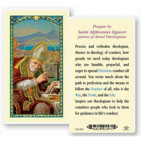 Saint Alphonsus Laminated Catholic Prayer Holy Card with Prayer on Back, Pack of 25