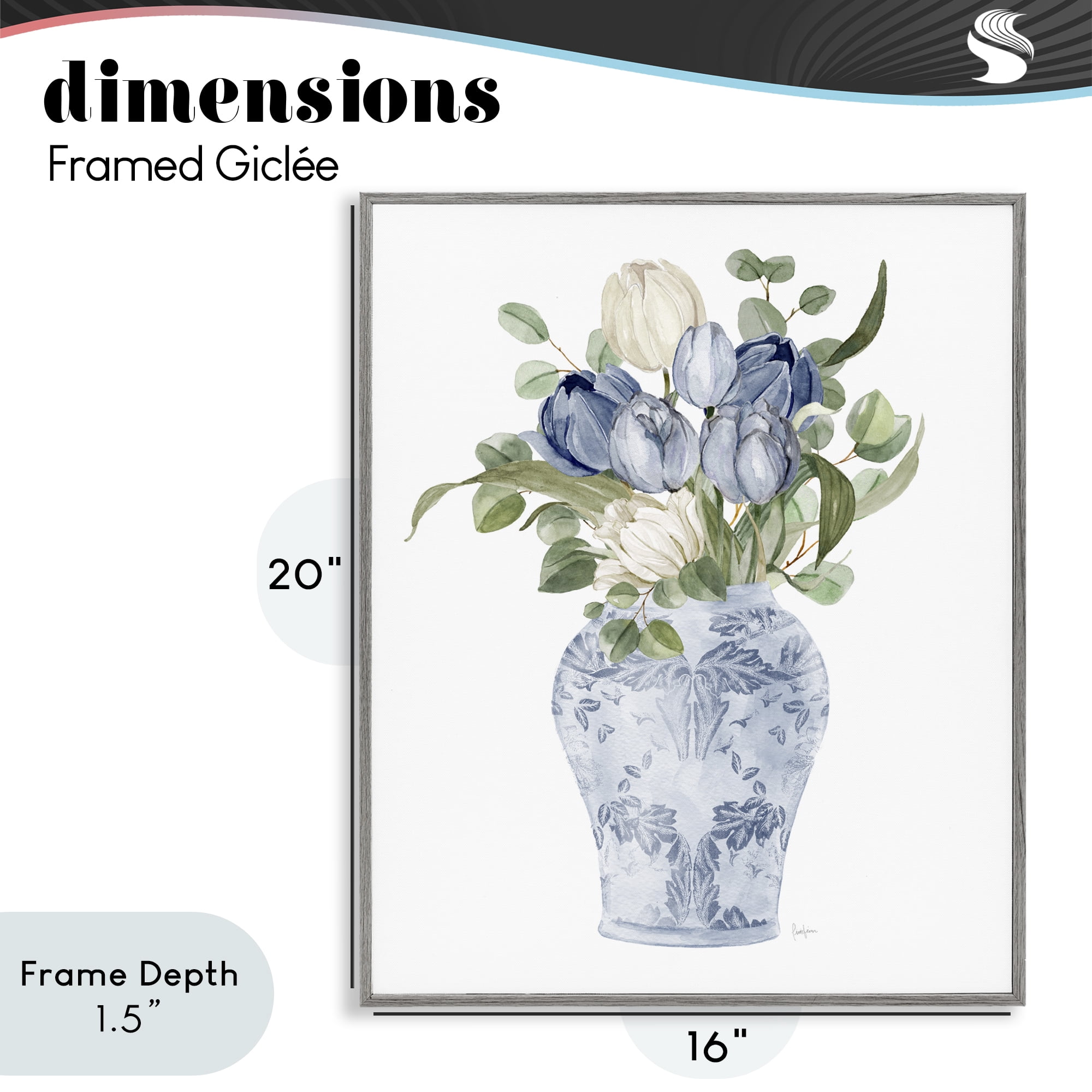 Stupell Industries Tulips & Leaves Vase Gray Framed Giclee Art, design by Livi Finn