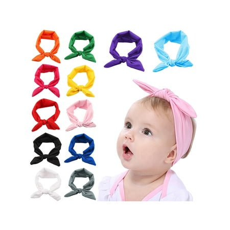 Baby Headbands, Coxeer 12 Pcs Infant Headbands Elastic Rabbit Ear Hairband Bow Headwarp for Toddler Baby Girls (Best Elastic For Baby Headbands)