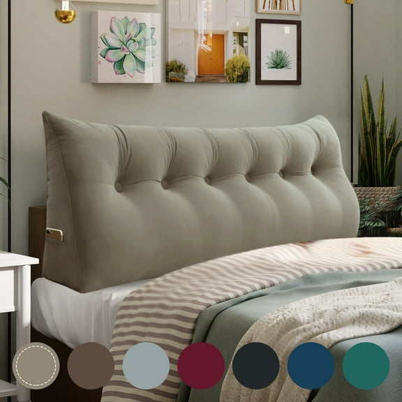 WOWMAX Large Bolster Triangular Reading Backrest Positioning Support Wedge Pillow Headboard for Day Bed Bunk Bed RV/Trailer with Removable Cover California King Velveteen Light Tan