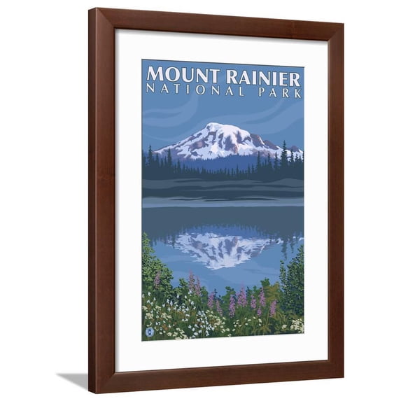 Mount Rainier, Reflection Lake, Scenic Framed Art Print Wall Art by Lantern Press Sold by Art.Com
