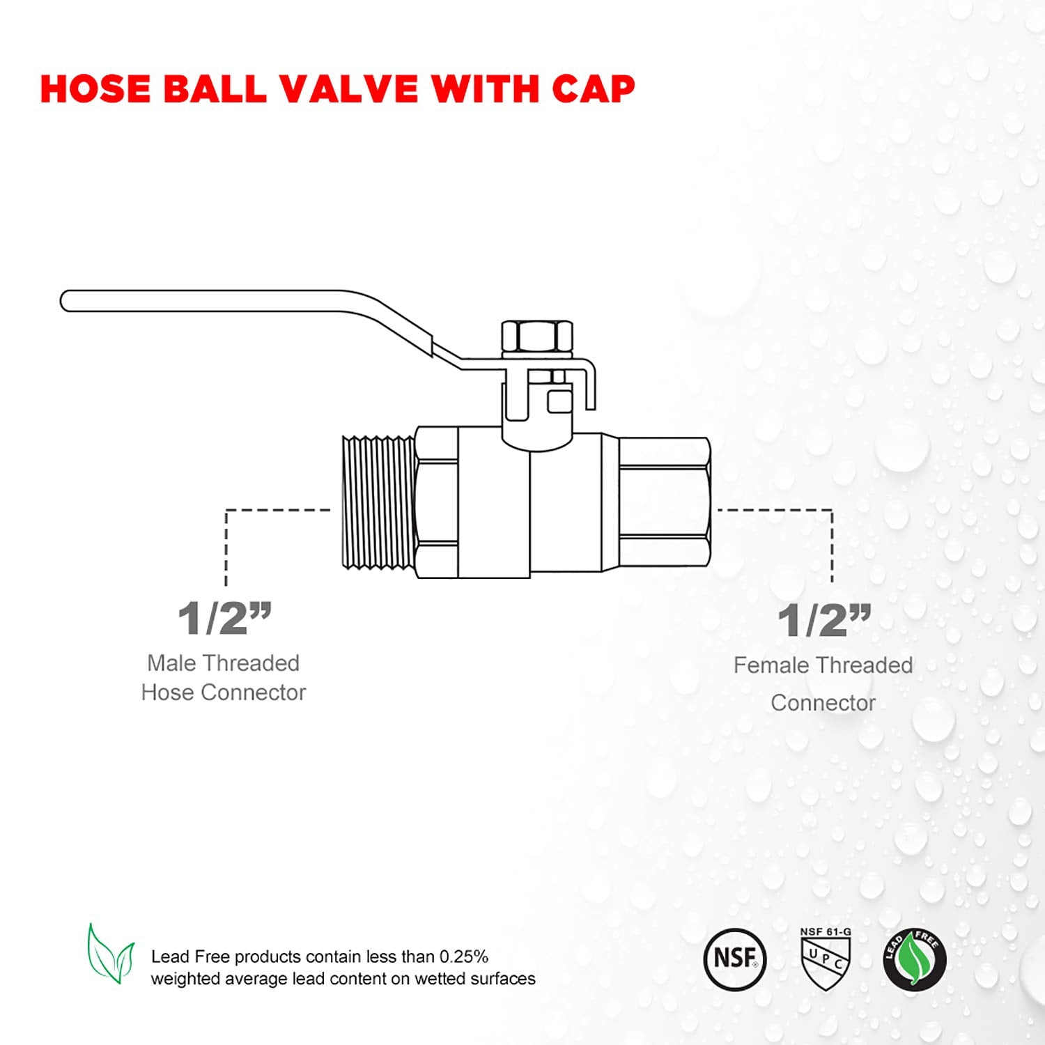 Midline Valve VHT234B-10 Premium Brass Full Port Hose Ball Valve with Chain and Cap, 1/2 in. FIP x 1/2 in. Hose (10 Pack)