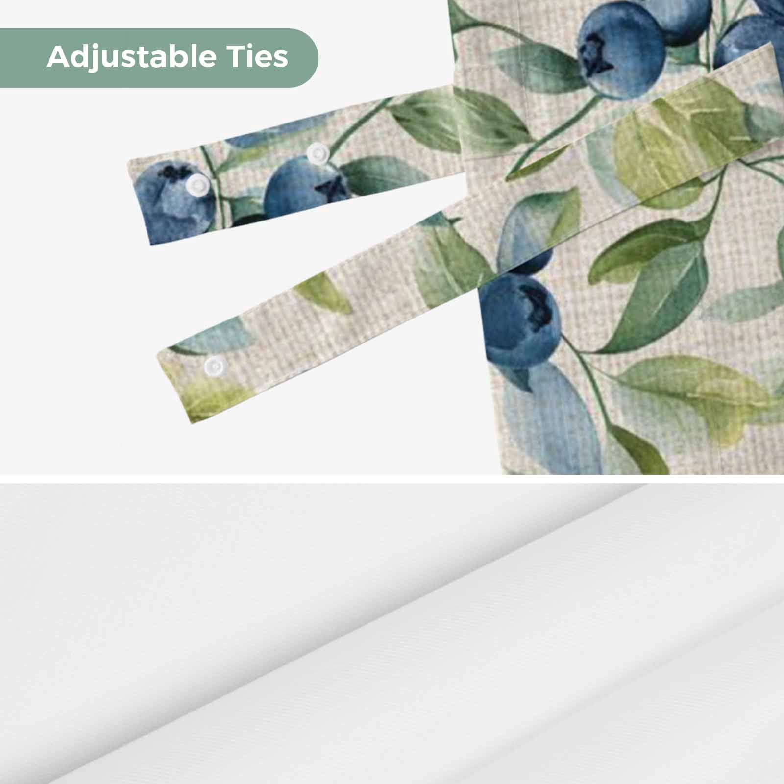 Blue Blueberry Tie Up Valance for Windows, Green Leaf Pastoral Plant Vintage Linen Adjustable Rod Pocket Tie Up Valance Curtains Window Treatment for Kitchen Bathroom Bedroom 60 X 18 Inch