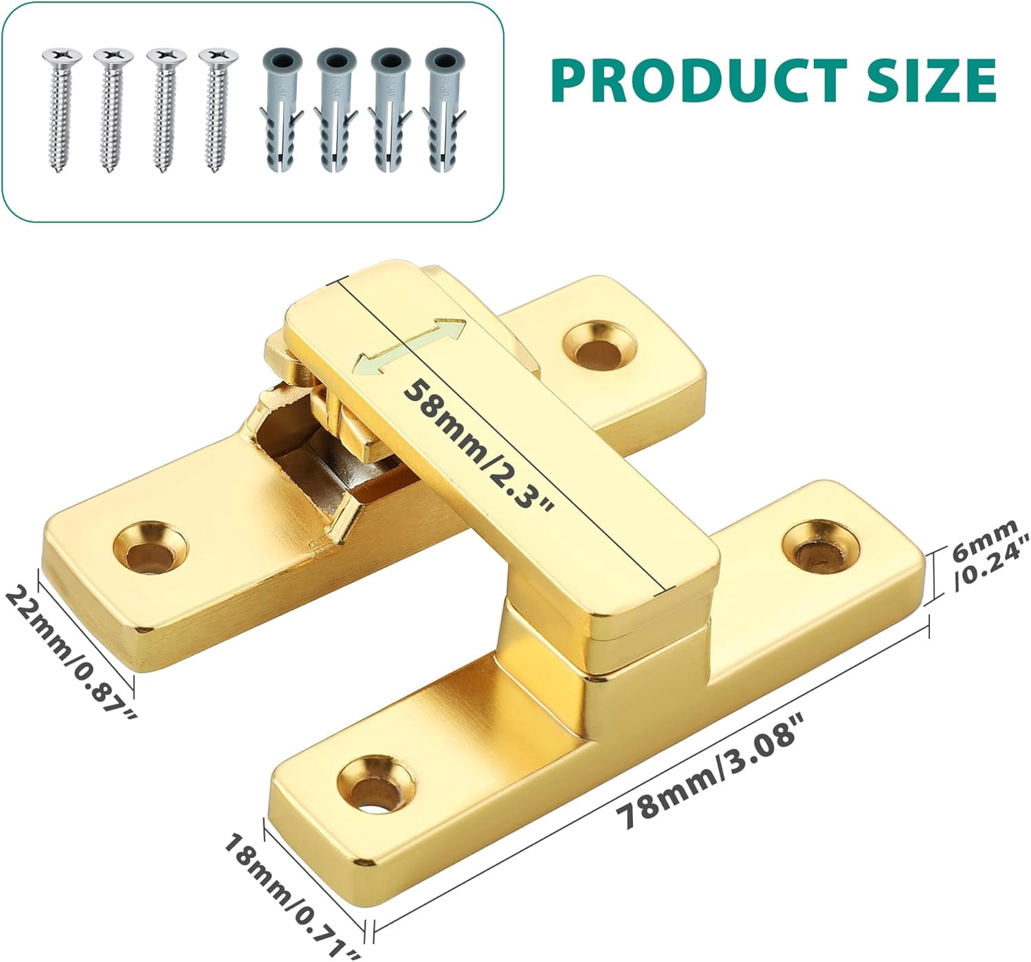 JJEAN-90/180 Degree Flip Door Lock Latch, Protecting Safety Sliding Gate Latches Heavy Duty Hardware Door Latch for Interior Front Barn Garden Fence Window Bathroom Cabinet