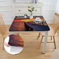 thumbnail image 2 of nygtbtfer Landscape Tablecloth, Wooden Bridge in The Port at Sunrise Horizon Candle Romantic Love Image Print, Dining Room Kitchen Rectangular Table Cover,  Orange Navy 40*40, 2 of 8