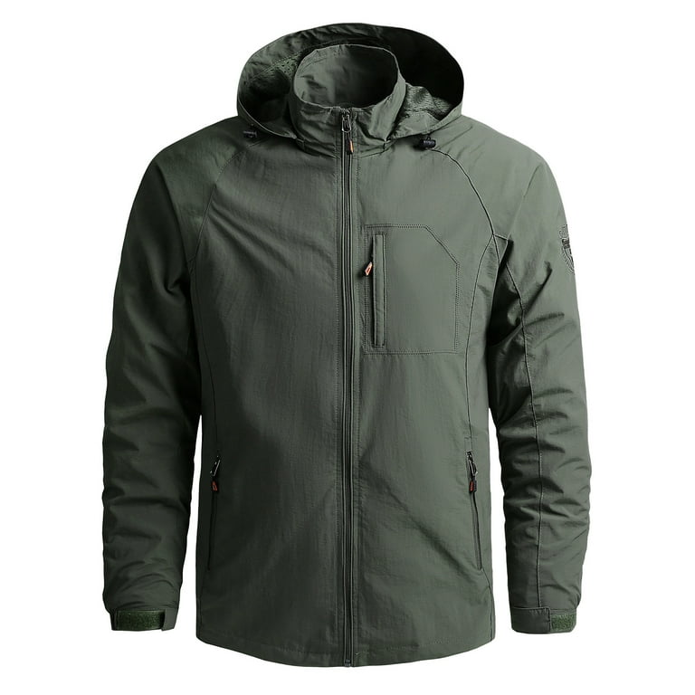 TAIAOJING Men's Trench Coat Slim Fit Casual Detachable Hooded Long Sleeve  Zipper Pocket Thin Hiking Outdoor Waterproof Windbreaker Outwear Jacket 