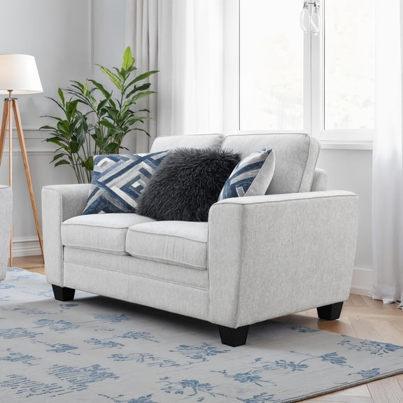 Furniture of America Aimee Modern Chenille Track Arm Loveseat with Pillows, Light Gray
