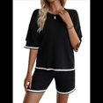 thumbnail image 2 of Conjuntos de Dos Piezas para Mujer: Jersey de Corta, Pantalones Anchos y Conjuntos de Viaje de Verano Negro XL, 2 of 10