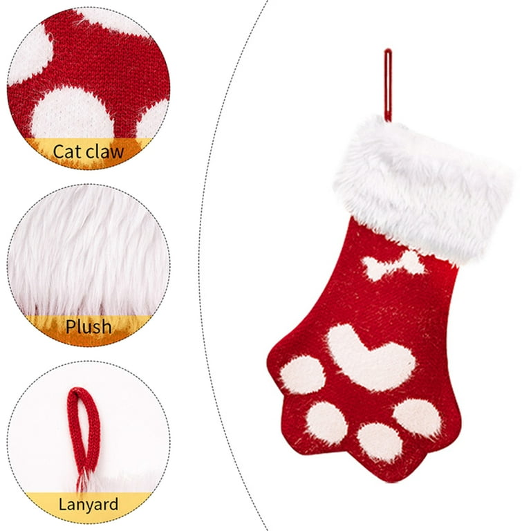 Pet Christmas Stockings, 16.9 inches Classic Red and White Plush Dog Paw  Stockings, for Dog Cat Puppy Family Members Holiday Xmas Party Decorations
