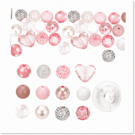 48Pcs Pink Acrylic Crackle Beads 20mm - Resin Rhinestone Beaded Imitation Pearl Spacer Beads - Jewelry Making Supplies