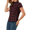 thumbnail image 5 of Unique Bargains Women's Casual Boyfriend Plaid Button Down Flannel Shirt M Red Black, 5 of 8