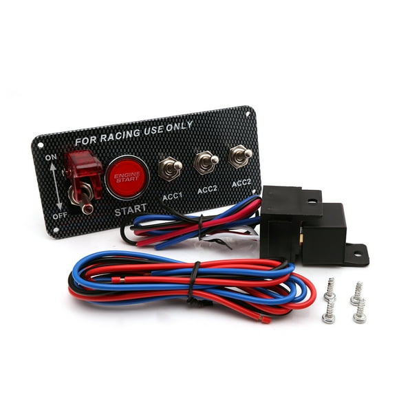 Carbon Fibre Panel Toggle Switch Ignition Engine Start Push Starter Button for Racing Car 12V/20A Panel
