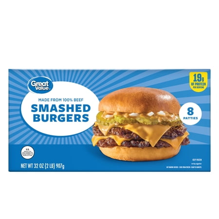 Great Value Smashed Burgers, 2 lbs (Frozen)