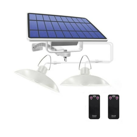 

Solar Pendant Lights IP65 Waterproof Lamp with Remote Controller Double Bulb Light for Outdoor Chicken Bullpen Etc White