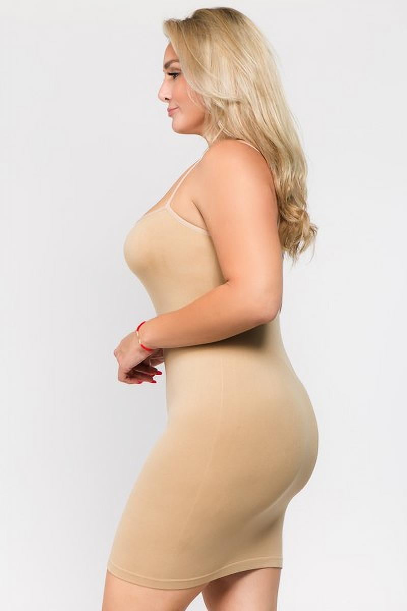 K-Cliffs Plus Size Women's Lady's Solid Seamless Long Cami Top/Dress, Stone, 95% Polyester 5% Spandex