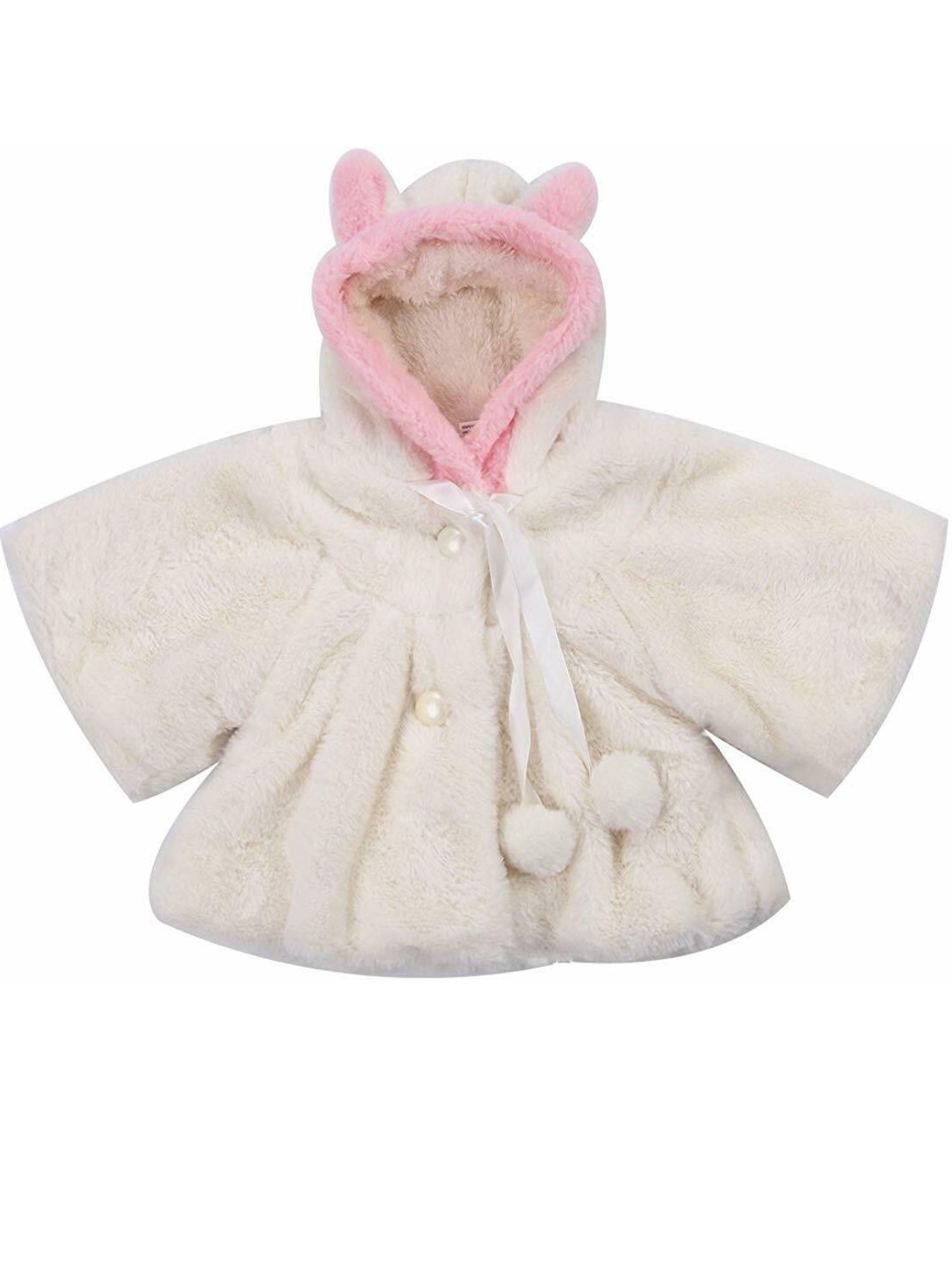 BPrincess Baby Girls Solid Color Fleece Fur Bow Tie /& Rabbit Ears On Hood Coat