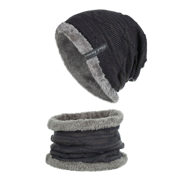 RXIRUCGD Men's And Winter New Collection With Velvet Hook Hat And Neck Warmth Set( Navy )