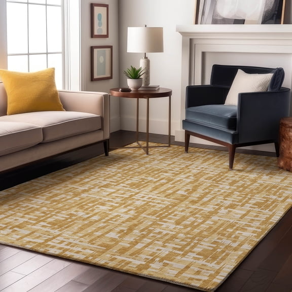 Addison Rugs Mayfield Premium Machine Washable Transitional Lines Gold Rectangle Rug, 8' x 10'