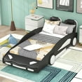 Euroco Modern Wood Race CarShaped Twin Bed for Children's Bedroom, PU Leather Upholstery, Black