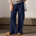 thumbnail image 7 of Oplxuo Lightweight Linen Pants for Women Casual Summer Elastic High Waisted Loose Straight Leg Beach Trousers with Pockets, 7 of 7