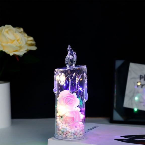 LED Night Light, Gaqring Flameless Rose Heart Candle, Electronic LED Simulation Taper Candles for Bedroom Bedside Decorations