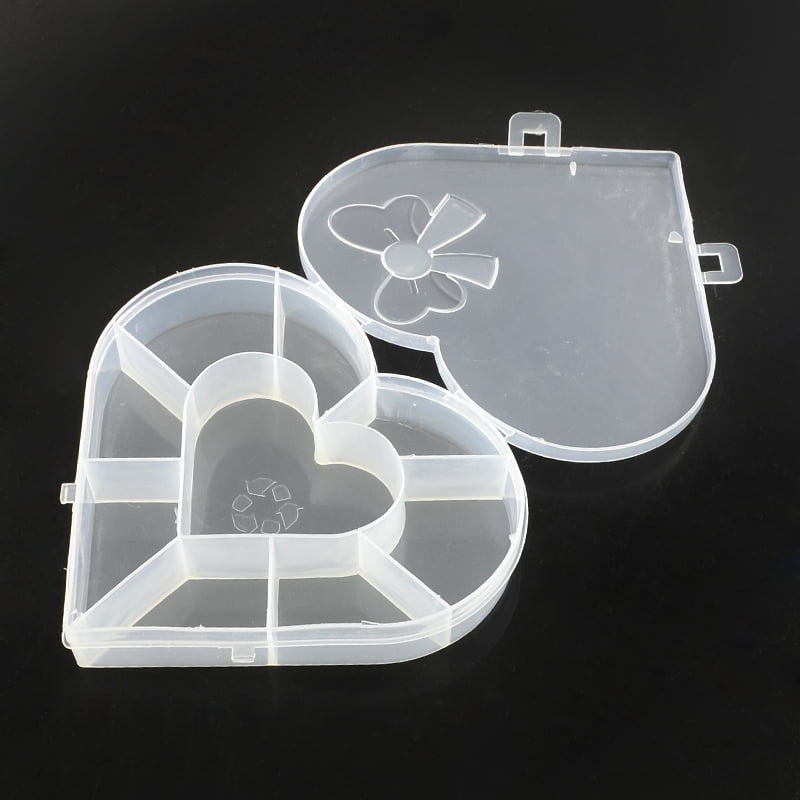 Heart Plastic Bead Storage 13.5x15.5x2.7cm Containers 9 Compartments Clear