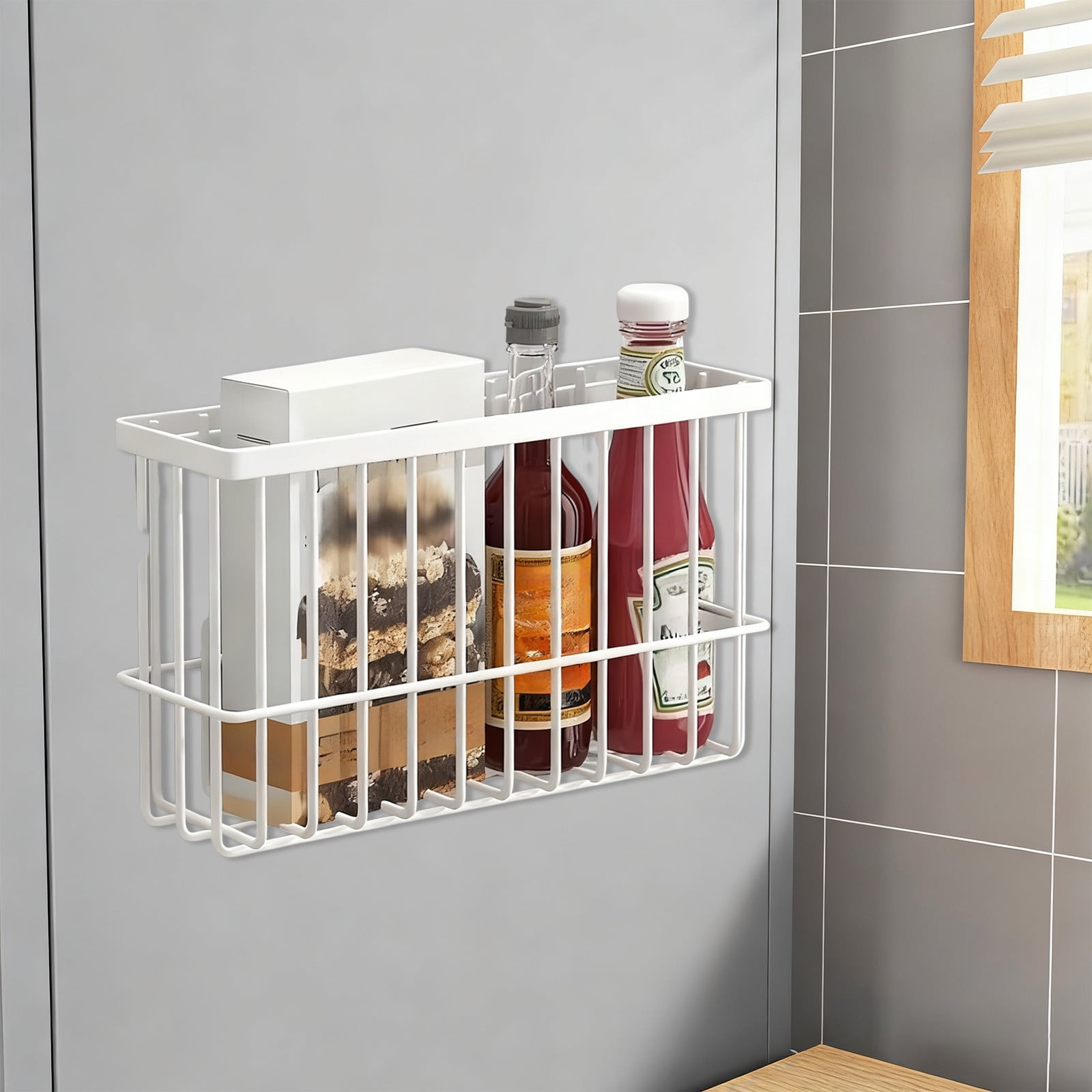 Magnetic Basket Refrigerator Storage Rack Strong Magnetic Shelf Metal Lint Collector Dryer Ball Organizer for Kitchen Laundry Office Space Saving Magnetic Storage Basket