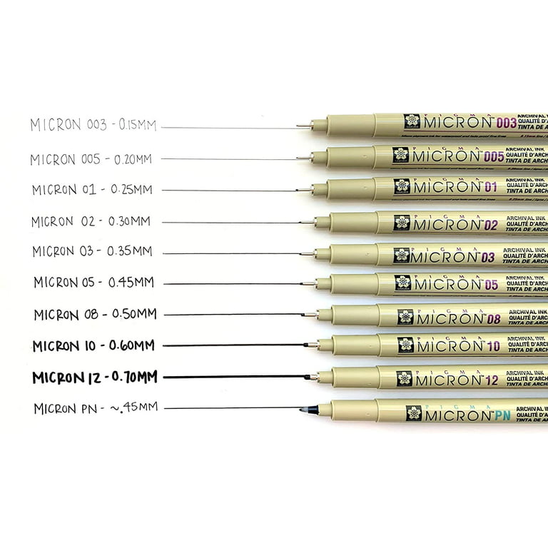 Sakura Pigma Micron Pen Set, Black, 10-Pens (003, 005, 01, 02, 03