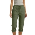 thumbnail image 3 of MLQIDK Army Green Crop Capri Pants for Women Trendy Summer Drawstring Lounge Pants Knee Length Elastic Waist Lightweight Capris Dressy Casual Crop Capris with Pockets Army Green L, 3 of 6