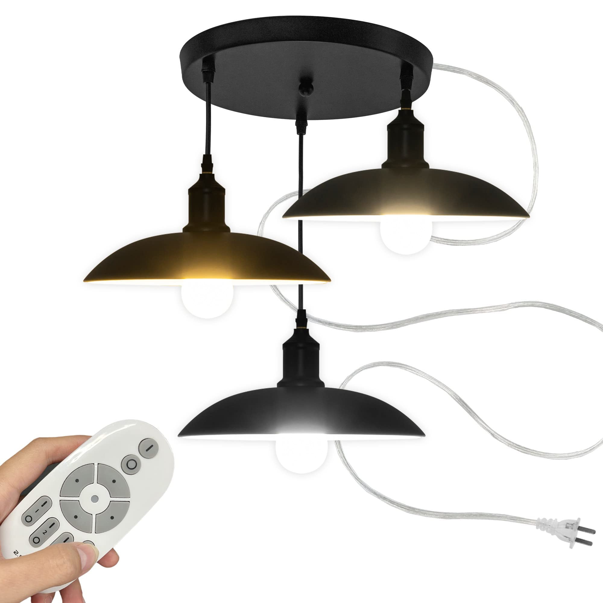 FSLiving 3Light Swag Pendant Light with 15ft Plugin On/Off Switch