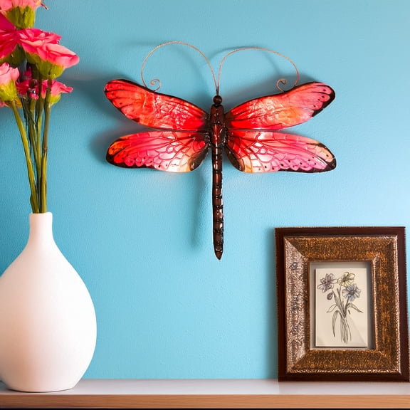 Eangee Home Design Dragonfly Wall Decor Red And Black, Capiz and Metal, Indoor / Outdoor Safe, 14x1x12 Inches