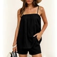 thumbnail image 2 of Costeam Womens Spaghetti Strap Linen Blend 2 Piece Outfit Set Loose Tank Top and Short Bottoms with Side Pockets Relaxed Fit Casual Matching Set, 2 of 7