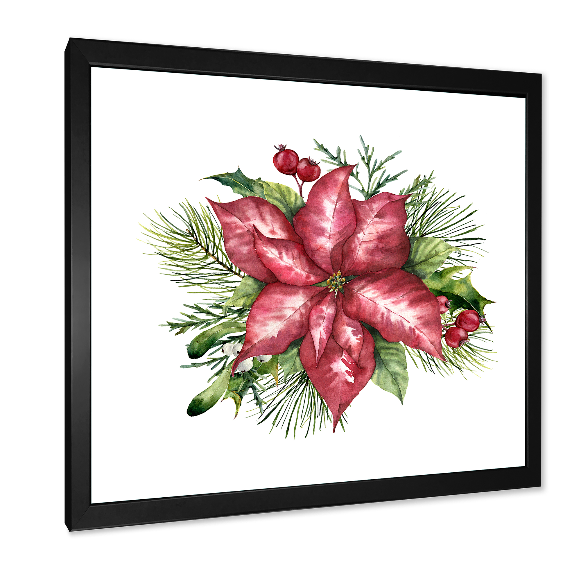 Designart 'Christmas Fir Branch and Holly Mistletoe Berries III' Traditional Framed Art Print