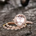 thumbnail image 5 of 4.75 Carat 10mm Round Morganite Bridal Set 10k Rose Gold Diamond Moissanite Engagement Ring Halo Stacking Matching Band, 5 of 7