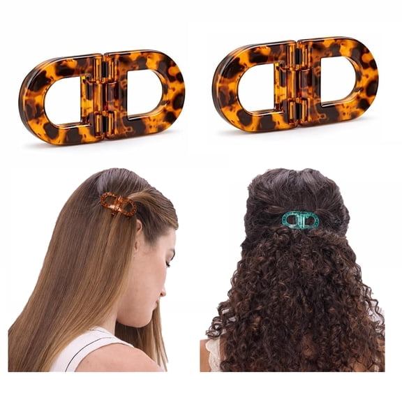Magnetic Hair Clips for Women, Tortoiseshell Pattern, Strong Hold No Slip, Flat Sectioning Clips for Thin & Thick Hair, 2 Pack