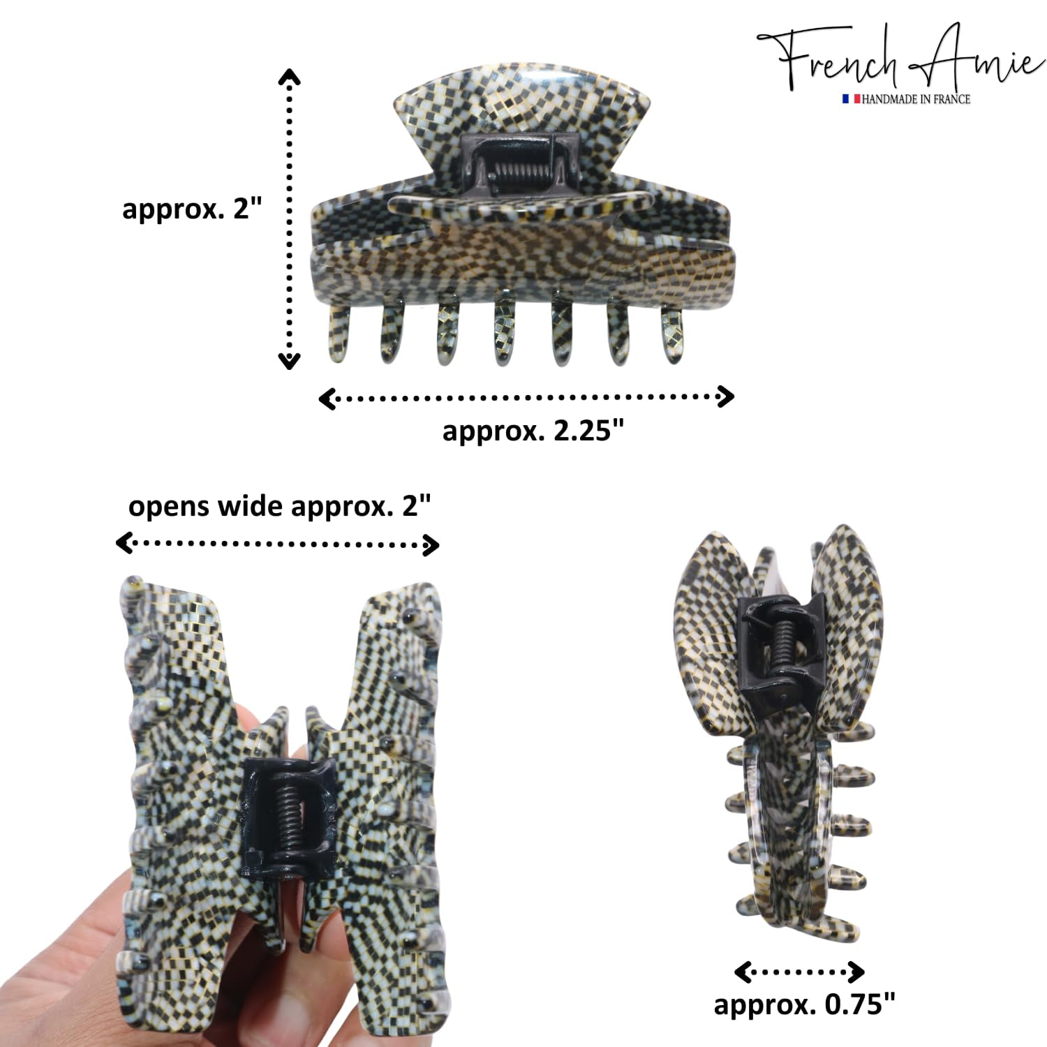 French Amie Chic Medium 2 1/4 Inch Handmade Celluloid Jaw Hair Claw