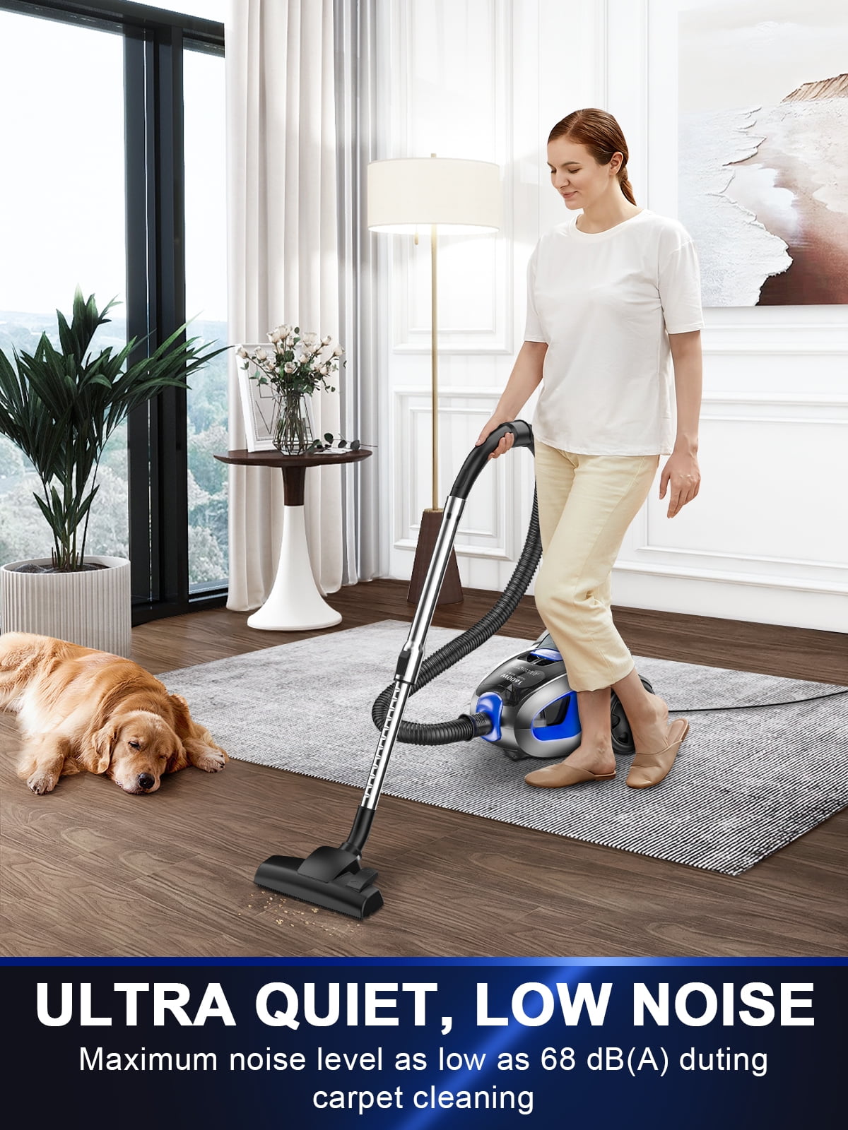 Canister Vacuum Cleaner, 32Kpa 1600W Bagless Vacuum Cleaner, Dust Full Indicator, H13 HEPA Filter, 3.7Qt Large Capacity, Lightweight Vac for Hard Floors, Carpet, Pet, Upholstery, Blue