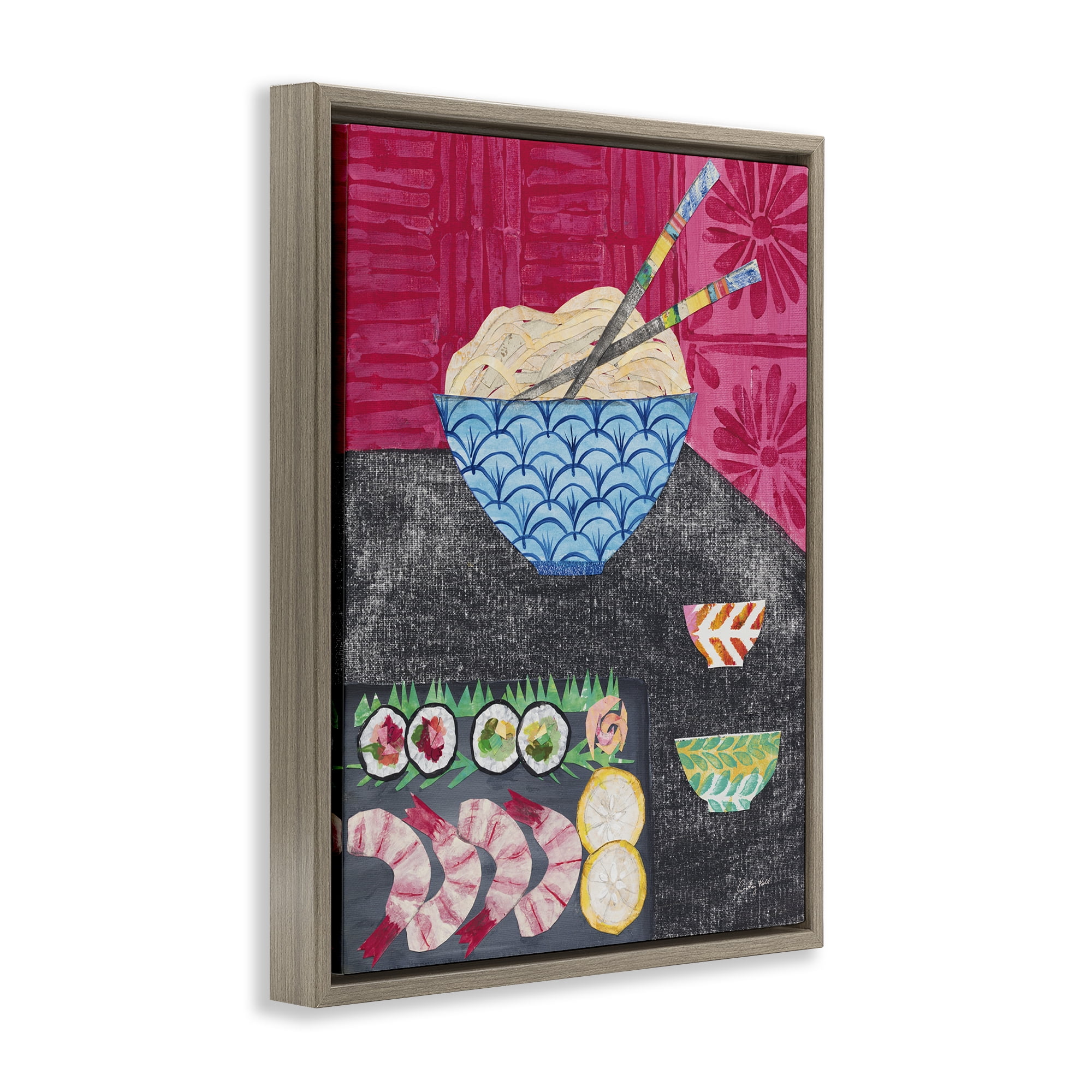 Stupell Industries Patterned Sushi Tablescape Food & Beverage Painting Brown Floater Framed Canvas Art Print Wall Art, 25 x 31