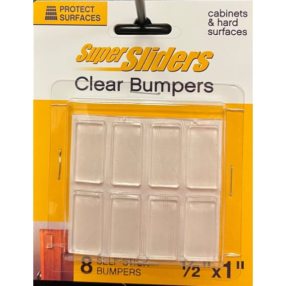 Super Sliders Clear Rectangular Bumpers – 8 Pack, Adhesive Surface Protectors for Cabinets, Electronics and Decor, 1" x 1/2"