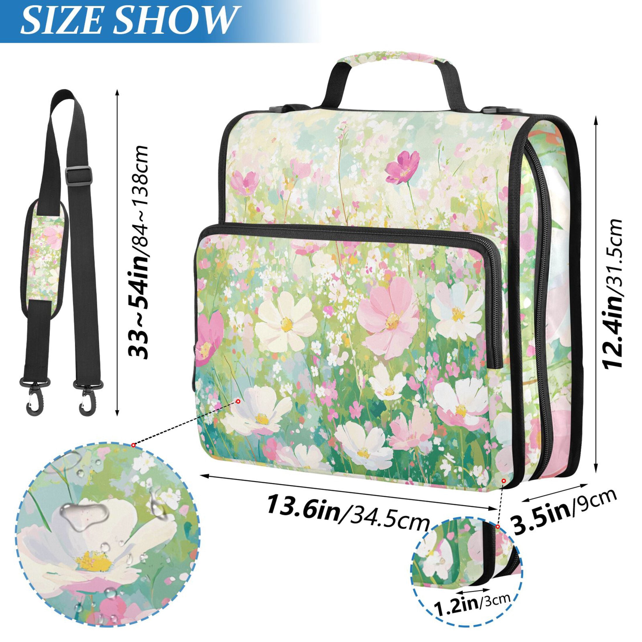 3 Ring Zipper Binder with Shoulder Strap Waterproof Trapper Keeper 2 Inch D-Ring 500 Sheets Capacity Blooming Cosmos Flower Field