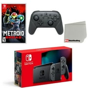 Nintendo Switch Console Gray with Extra Wireless Controller, Metroid Dread and Screen Cleaning Cloth - Import with US Plug
