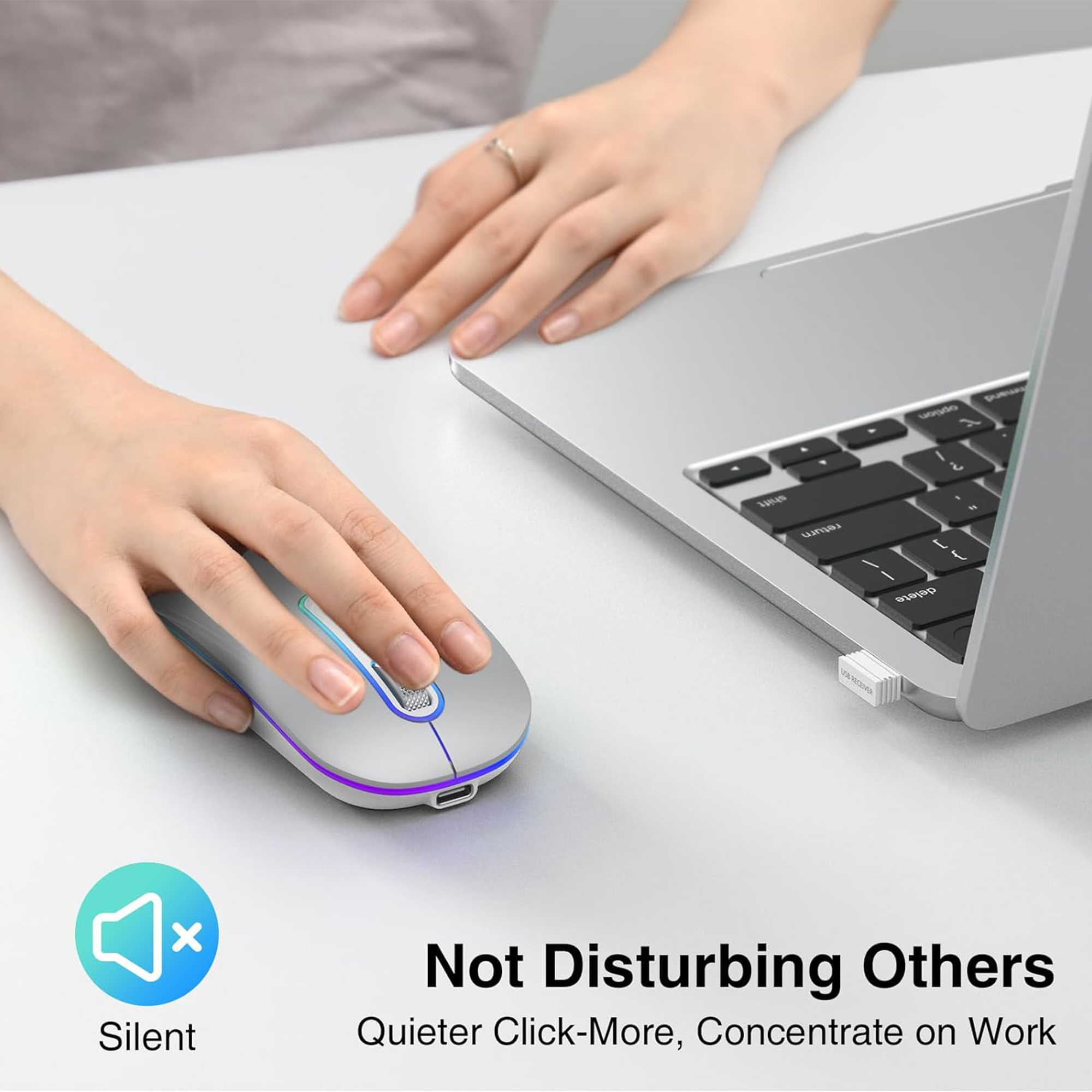 Cimetech Rechargeable Wireless Mouse, Silent Portable, Silver photo 5