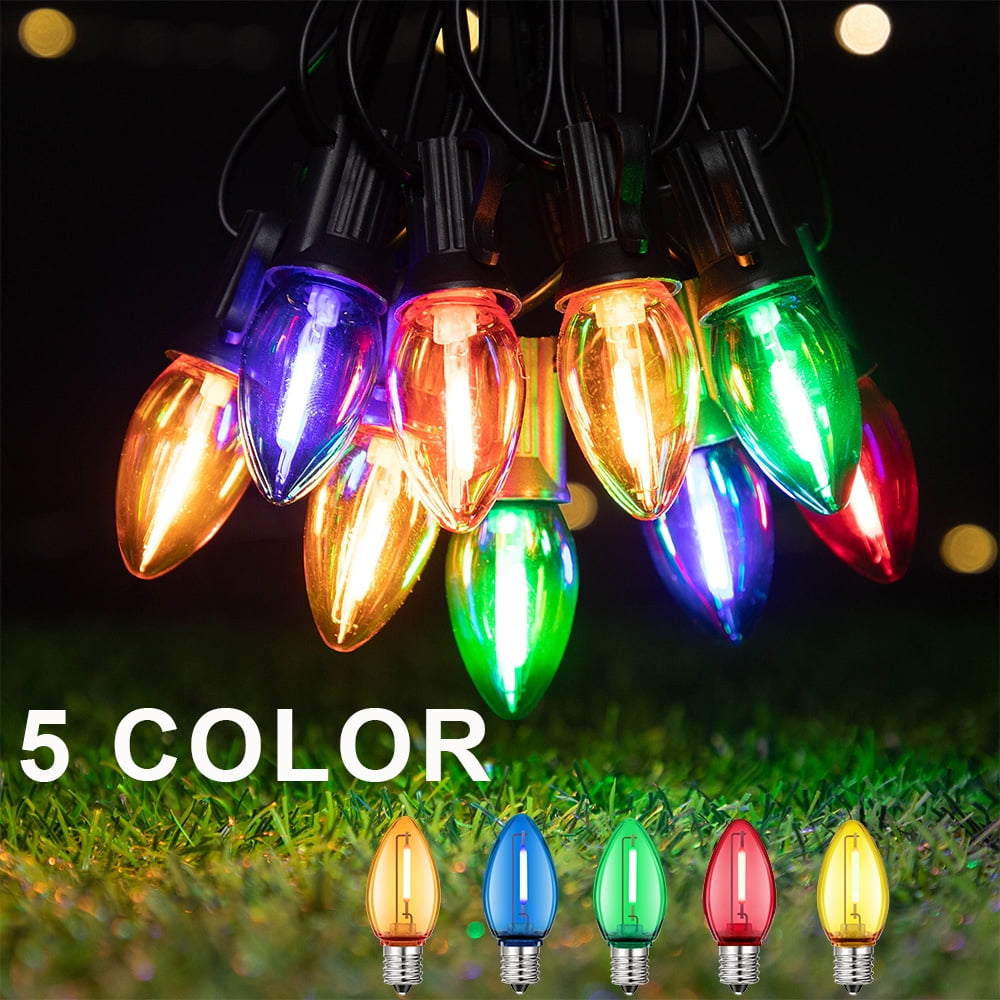 65FT C7 LED Colorful Bulbs Outdoor String Lights with 48+2 Shatterproof Bulbs, Multi-Color Light Bulbs for Christmas Wedding Patio Garden Decoration