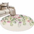 thumbnail image 6 of Colorful Flowers Round Rug 4ft Washable Circle Entryway Rugs Non Slip Spring Floral Leaves Botanical Country Beige Area Rug Indoor Floor Carpet for Bedroom Kitchen Living Room Home Office Dining Room, 6 of 8