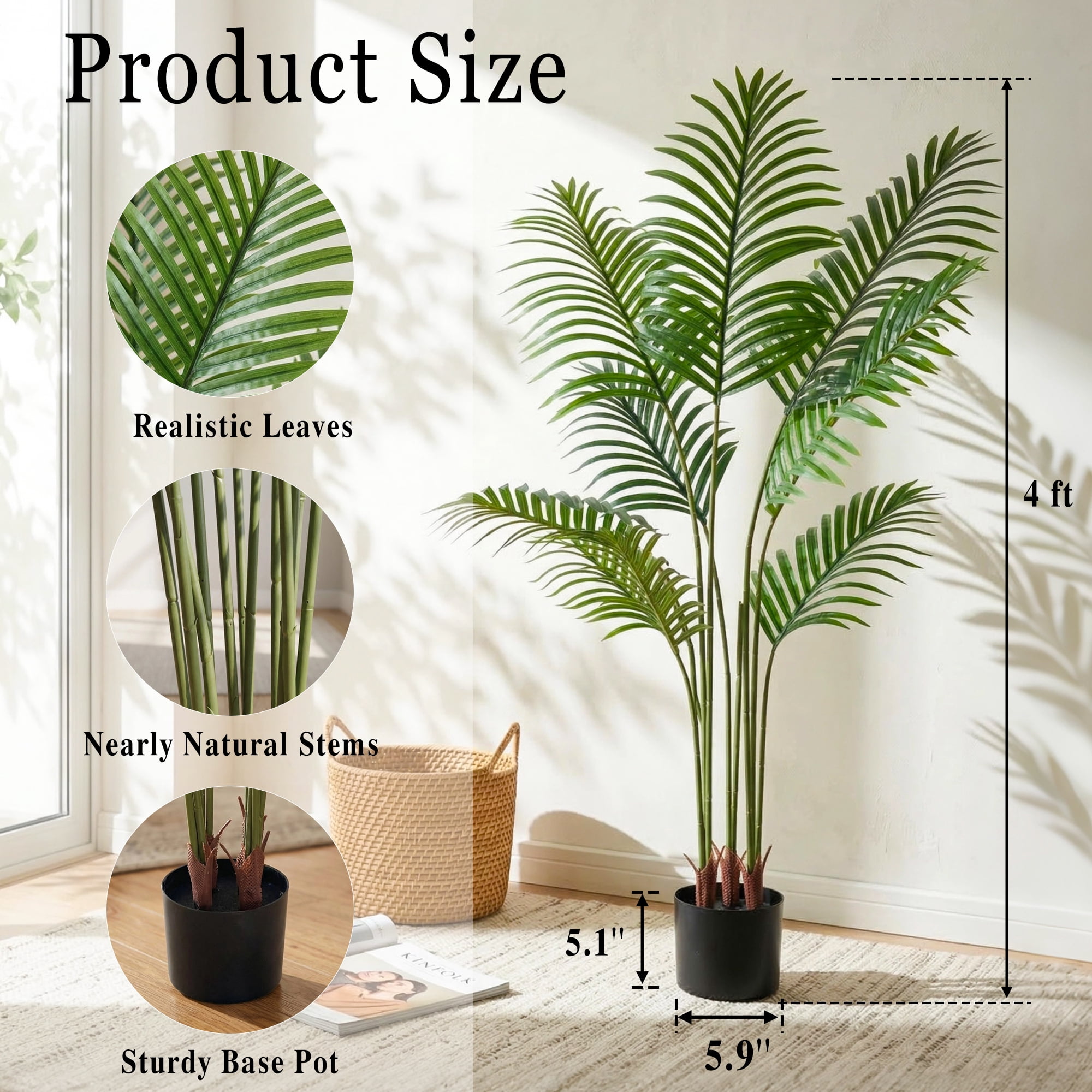 Easy4Home 4FT Artificial Plant Fake Tropical Palm Tree Potted Indoor Faux Floor Plant for Home Office Decor