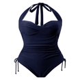 thumbnail image 4 of OUSITAID Women‘s Summer Short Romper Swimwear Solid Color Sleeveless Hanging Neck Bathing Suit, 4 of 7