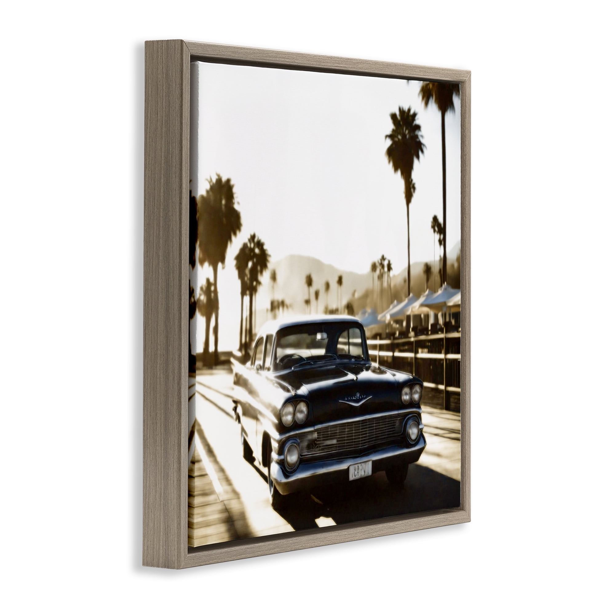 Stupell Industries Antique Car Cruising Transportation Painting Brown Floater Framed Canvas Art Print Wall Art, 18 x 18