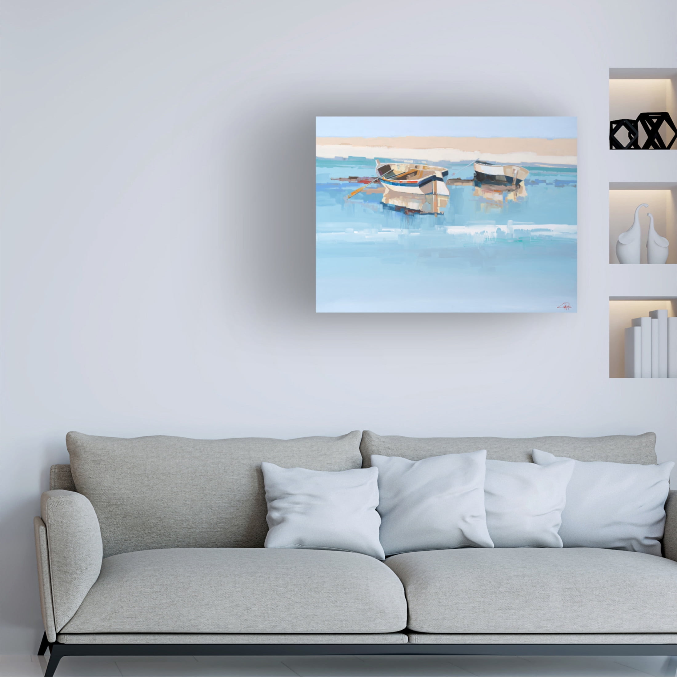 Canvas Wall Art - Craig Trewin Penny 'Moorings at Low Tide, Aspendale' Wall Art for Living Room, Bedroom, or Office Décor by Trademark Fine Art - 47 x 35 Inches